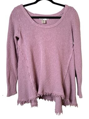 Kaisely Small Pink Lavender Scoop Neck Waffle-Knit Sweater